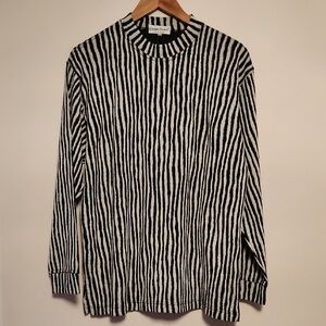 Georgio Danieli Black White Vertical Striped Pullover Sweater Mens M